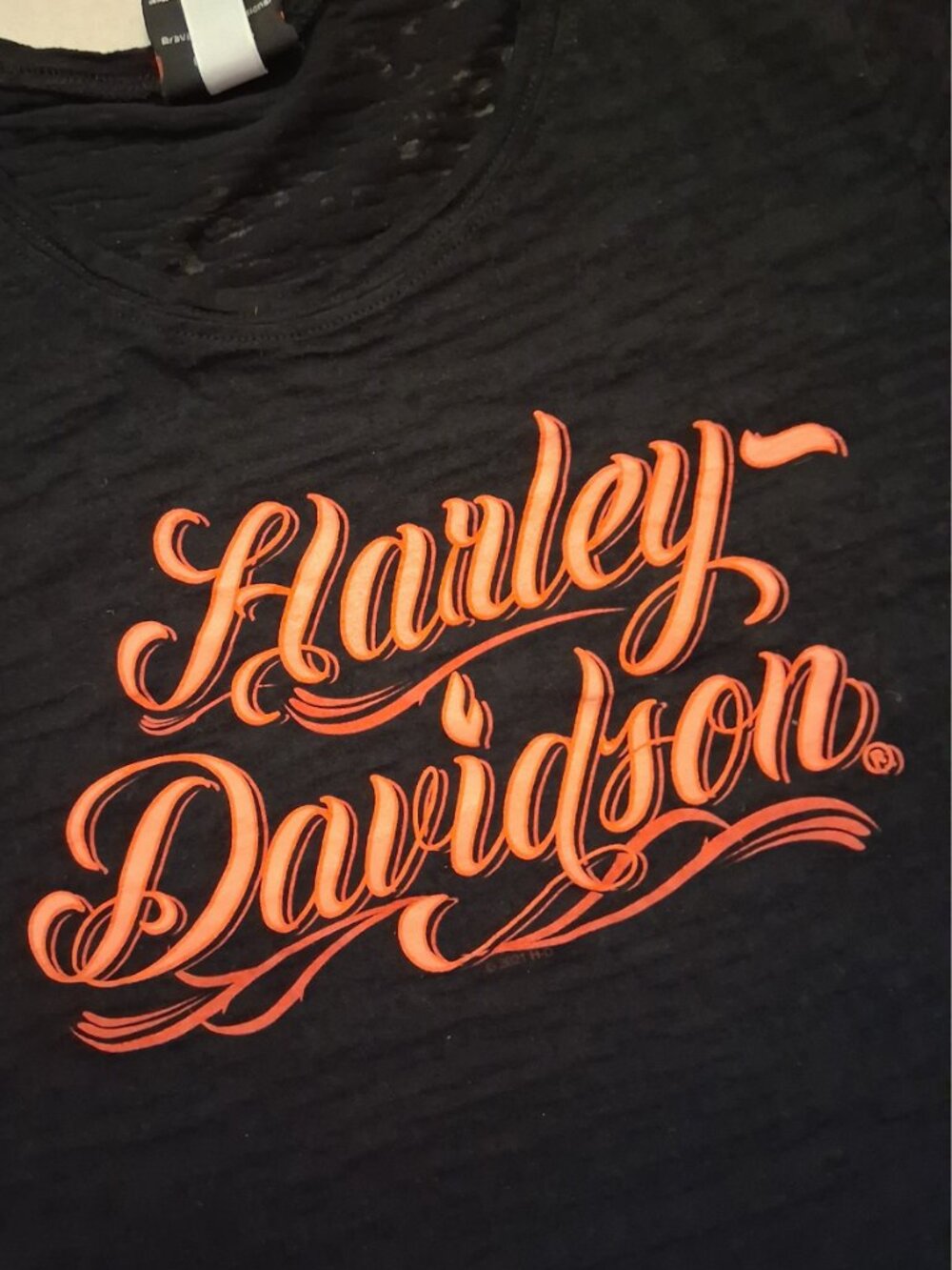 Harley Davidson Cropped Tee Medium Black Burnout | Biker Graphic Crop Top - Picture 7 of 7